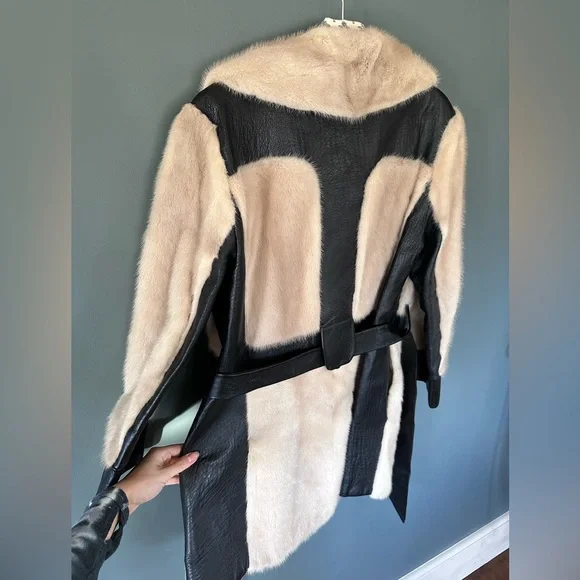 Vintage 70s Buffums California Genuine Leather / fur coat sz s/m - Picture 10 of 12